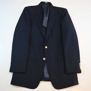 Vtg USA Made 40L Navy Blue Hopsack Gold Button Mens Blazer Jacket Sport Coat